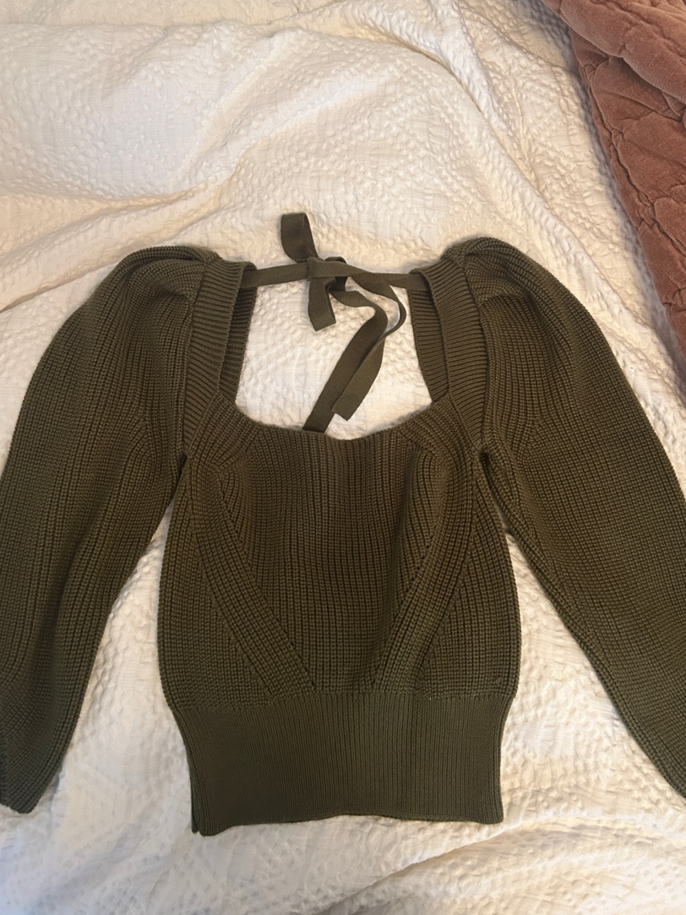 Anna October Olive Tie-Back Knit Sweater